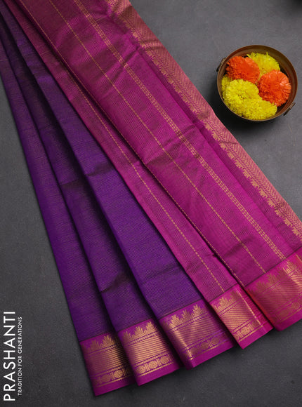 Silk cotton saree violet and purple with allover vairaosi pattern and zari woven border