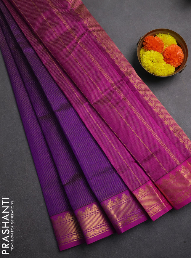 Silk cotton saree violet and purple with allover vairaosi pattern and zari woven border