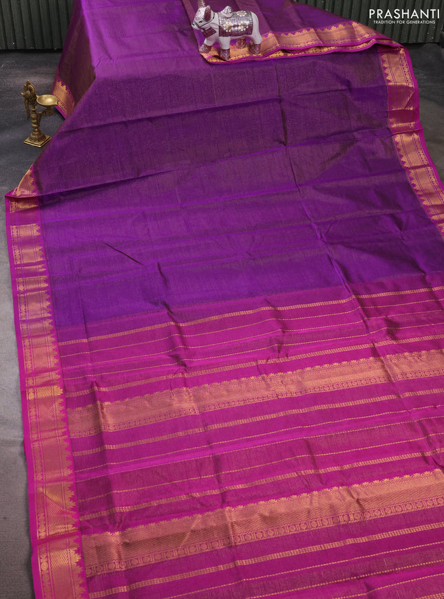 Silk cotton saree violet and purple with allover vairaosi pattern and zari woven border