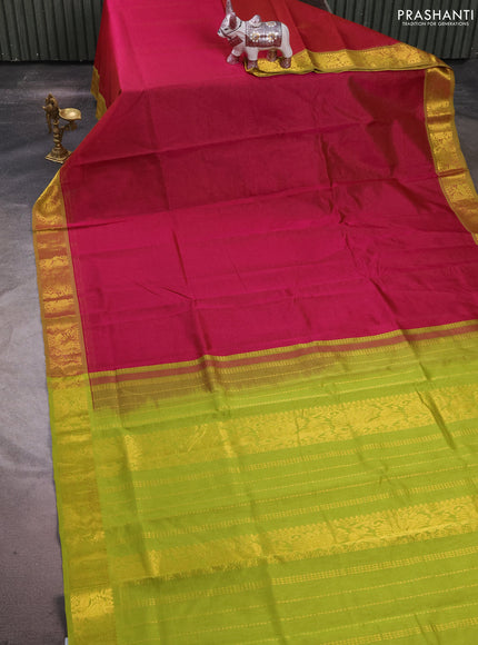 Silk cotton saree magenta pink and light green with allover vairaosi pattern and annam zari woven border