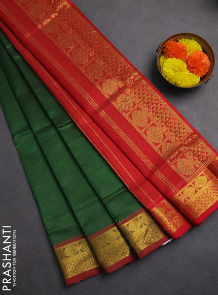 Silk cotton saree green and red with allover vairaosi pattern and zari woven border
