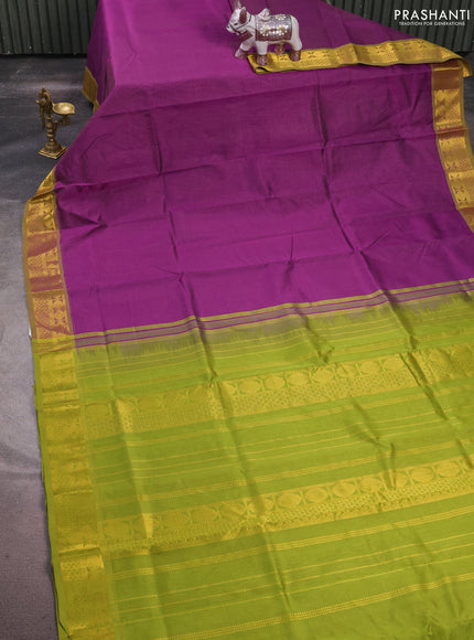Silk cotton saree purple and mehendi green with allover vairaosi pattern and zari woven border