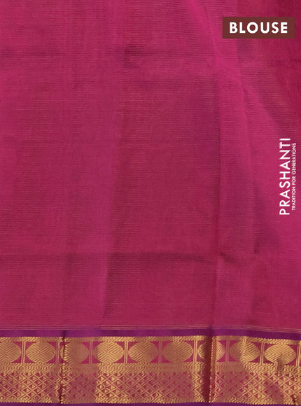 Silk cotton saree dual shade of greenish magenta and purple with allover vairaosi pattern and zari woven border