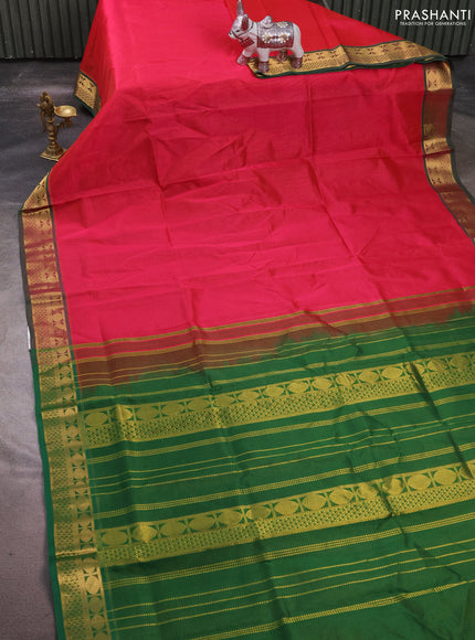 Silk cotton saree pink and green with allover vairaosi pattern and zari woven border
