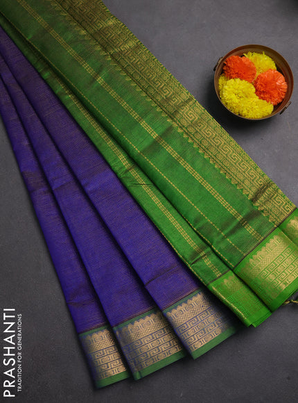 Silk cotton saree blue and green with allover vairaosi pattern and zari woven border