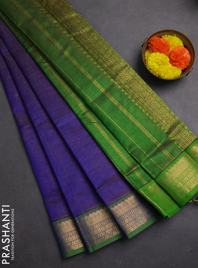 Silk cotton saree blue and green with allover vairaosi pattern and zari woven border