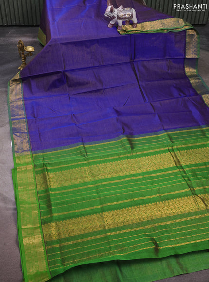 Silk cotton saree blue and green with allover vairaosi pattern and zari woven border