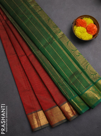 Silk cotton saree maroon and green with allover vairaosi pattern and zari woven border