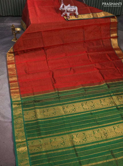 Silk cotton saree maroon and green with allover vairaosi pattern and zari woven border