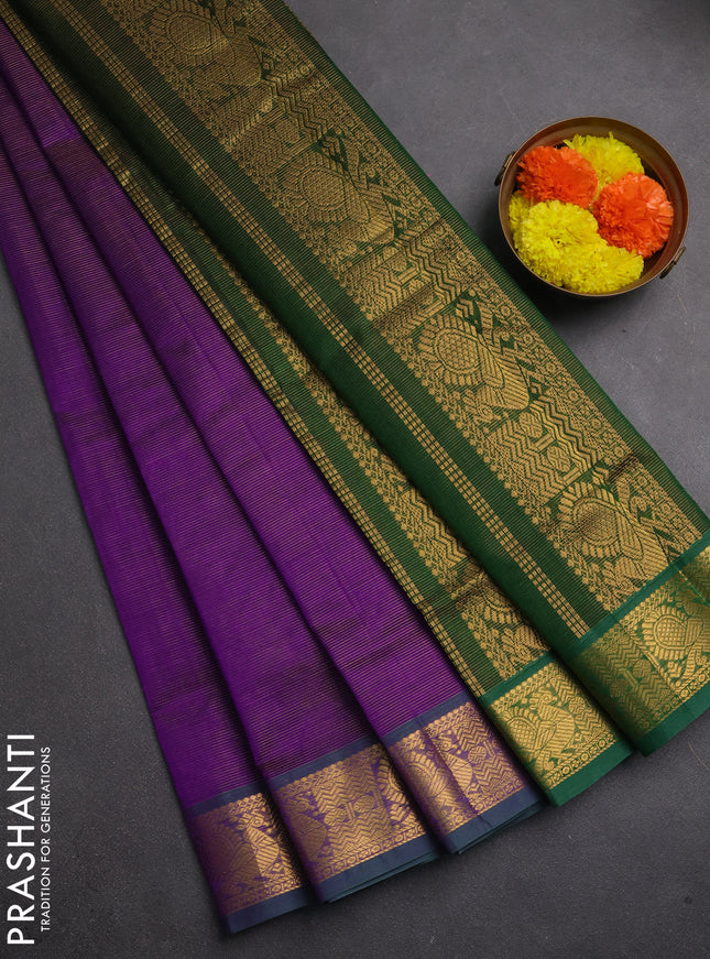 Silk cotton saree violet and green with allover vairaosi pattern and annam zari woven border