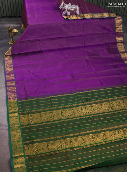 Silk cotton saree violet and green with allover vairaosi pattern and annam zari woven border