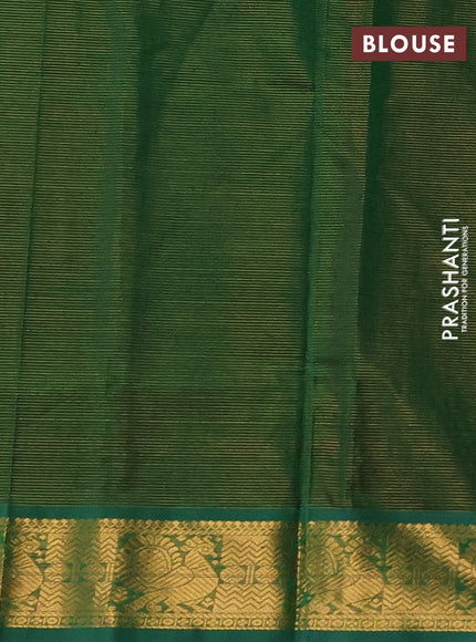 Silk cotton saree coffee brown and green with allover vairaosi pattern and annam zari woven border