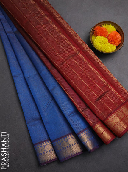 Silk cotton saree cs blue and maroon with allover vairaosi pattern and zari woven border
