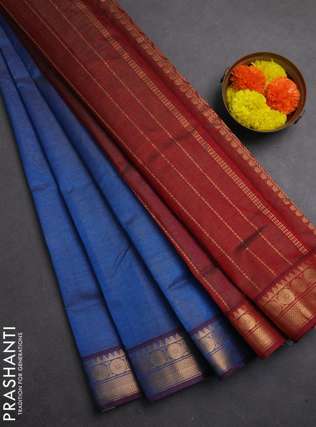Silk cotton saree cs blue and maroon with allover vairaosi pattern and zari woven border