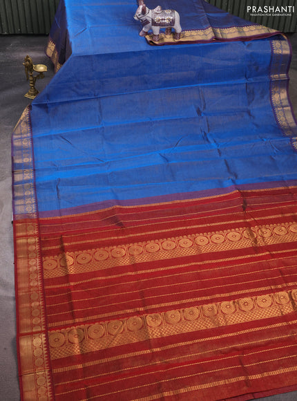 Silk cotton saree cs blue and maroon with allover vairaosi pattern and zari woven border
