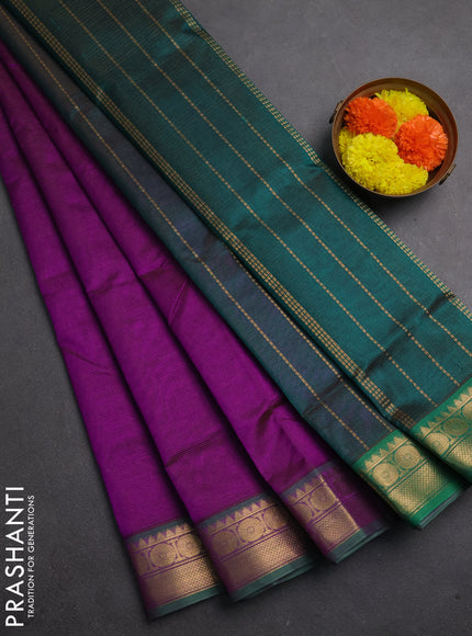 Silk cotton saree purple and green with allover vairaosi pattern and zari woven temple border