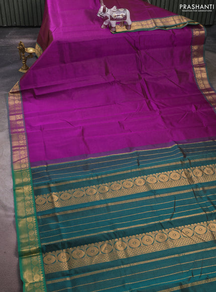 Silk cotton saree purple and green with allover vairaosi pattern and zari woven temple border