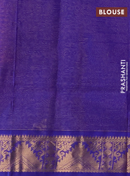Silk cotton saree rust shade and blue with allover vairaosi pattern and zari woven temple border