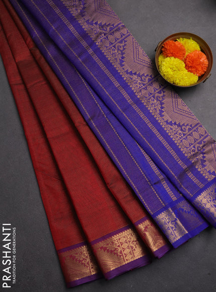 Silk cotton saree maroon and violet with allover vairaosi pattern and zari woven temple border