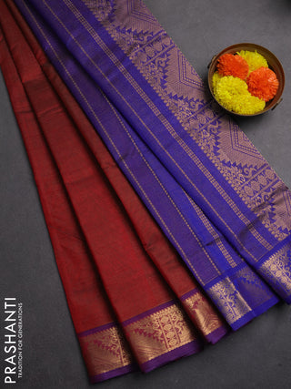 Silk cotton saree maroon and violet with allover vairaosi pattern and zari woven temple border
