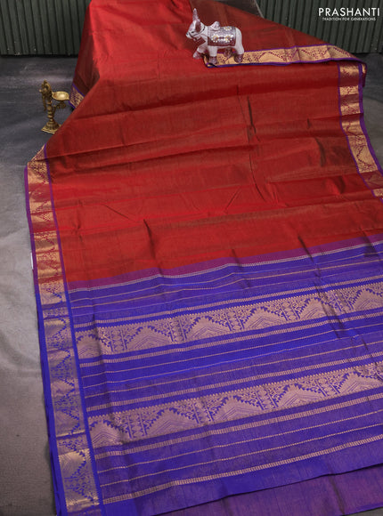 Silk cotton saree maroon and violet with allover vairaosi pattern and zari woven temple border
