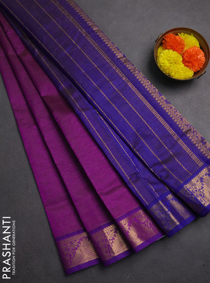 Silk cotton saree purple and blue with allover vairaosi pattern and zari woven border