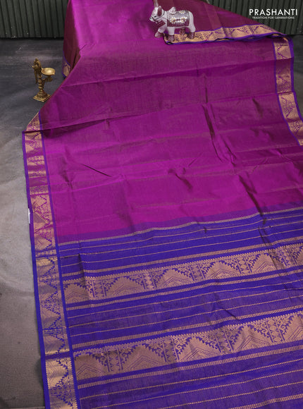 Silk cotton saree purple and blue with allover vairaosi pattern and zari woven border
