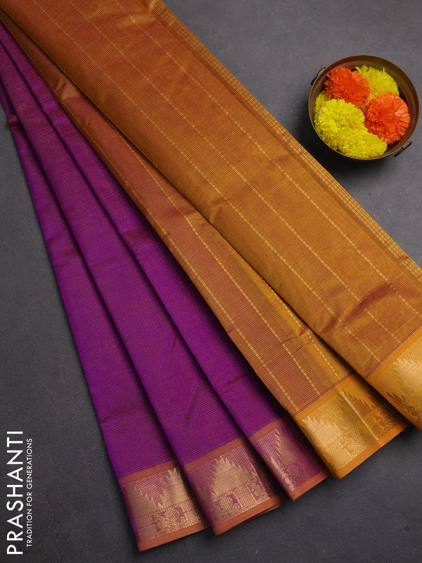 Silk cotton saree purple and dark mustard with allover vairaosi pattern and zari woven border