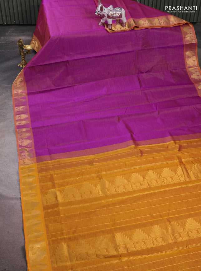 Silk cotton saree purple and dark mustard with allover vairaosi pattern and zari woven border