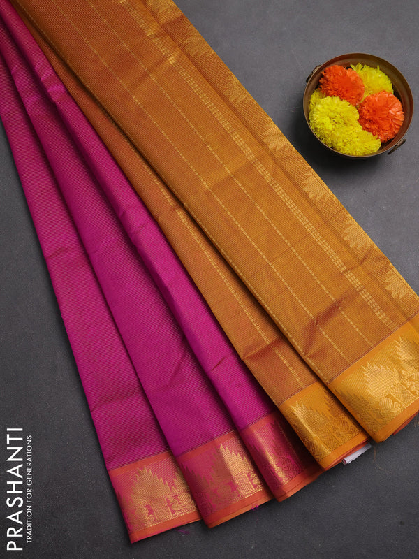 Silk cotton saree pink and dark mustard with allover vairaosi pattern and zari woven border