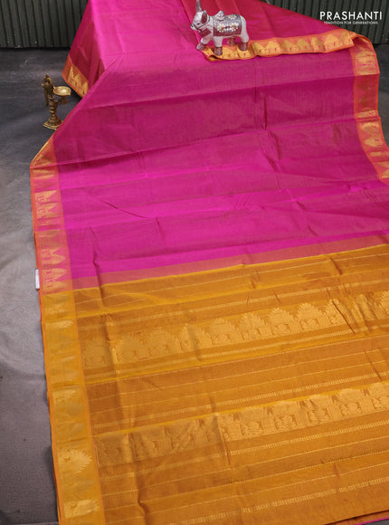 Silk cotton saree pink and dark mustard with allover vairaosi pattern and zari woven border