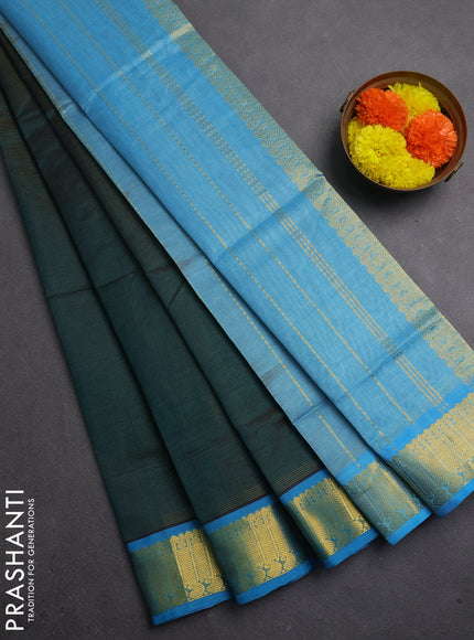 Silk cotton saree dark peacock green and light blue with allover vairaosi pattern and zari woven border