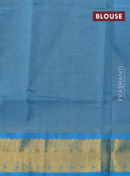 Silk cotton saree dark peacock green and light blue with allover vairaosi pattern and zari woven border