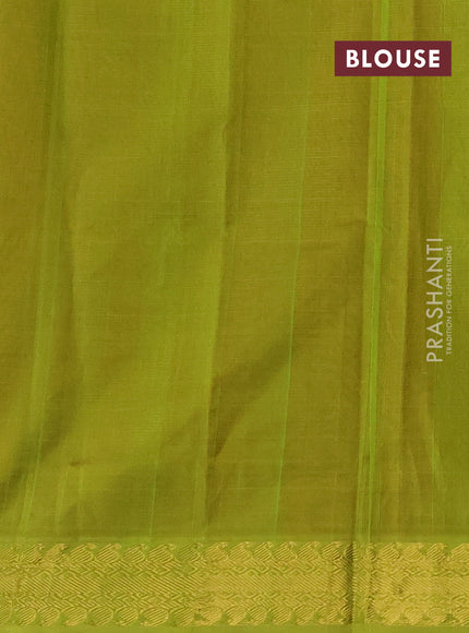 Silk cotton saree rustic orange and lime green with allover vairaosi pattern and zari woven border