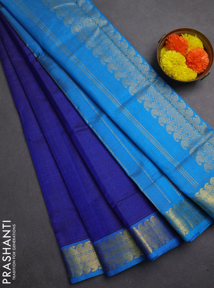 Silk cotton saree royal blue and cs blue with allover vairaosi pattern and zari woven border