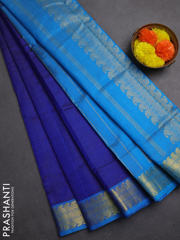 Silk cotton saree royal blue and cs blue with allover vairaosi pattern and zari woven border