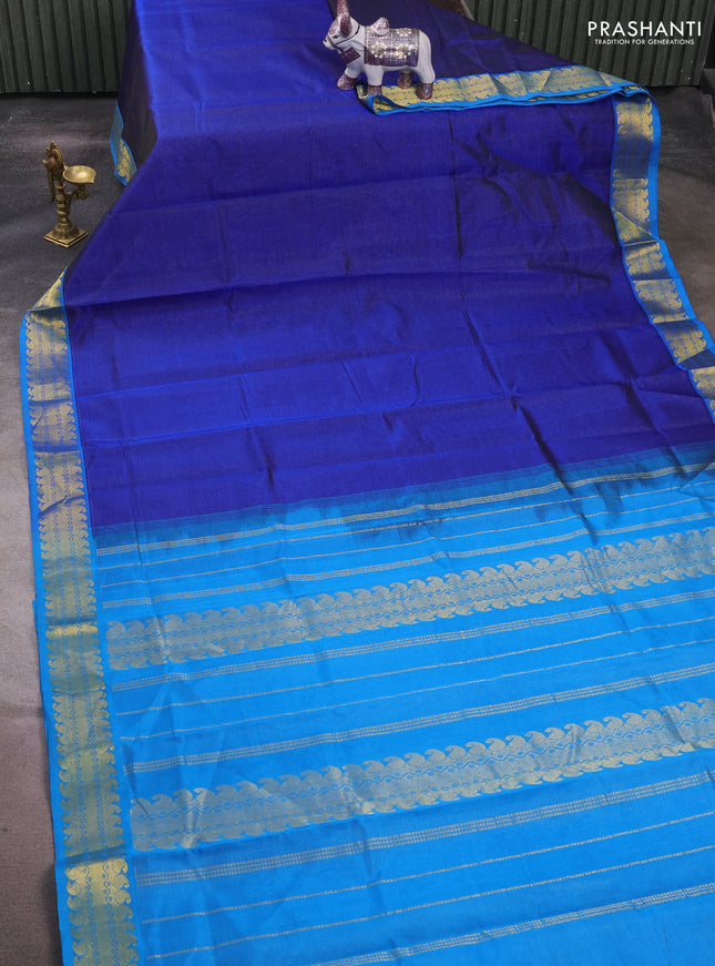 Silk cotton saree royal blue and cs blue with allover vairaosi pattern and zari woven border