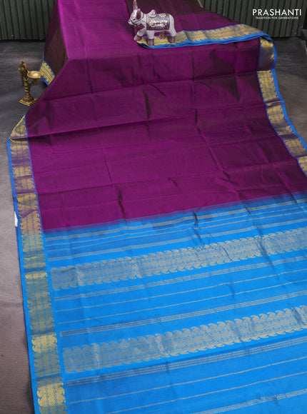 Silk cotton saree purple and cs blue with allover vairaosi pattern and zari woven border