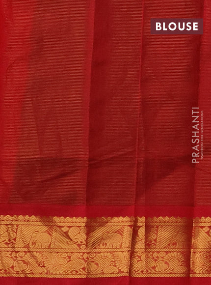 Silk cotton saree green and red with allover vairaosi pattern & zari buttas and zari woven border