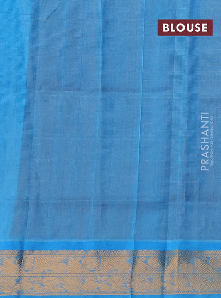 Silk cotton saree maroon and light blue with allover vairaosi pattern & zari buttas and zari woven border