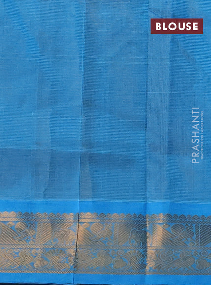 Silk cotton saree coffee brown and light blue with allover vairaosi pattern & zari buttas and zari woven border