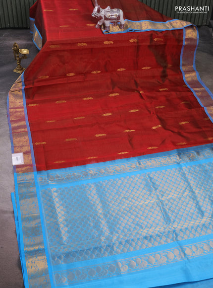Silk cotton saree maroon and cs blue with allover vairaosi pattern & zari buttas and zari woven border