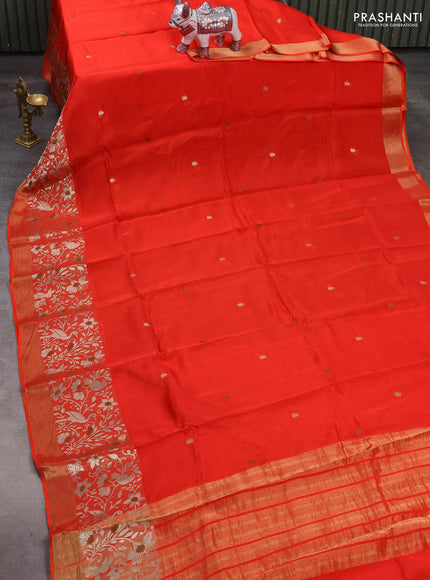 Silk kota saree orange with thread & zari woven buttas and long zari woven border
