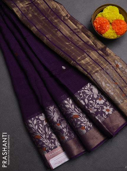 Silk kota saree deep violet with thread & zari woven buttas and long zari woven border
