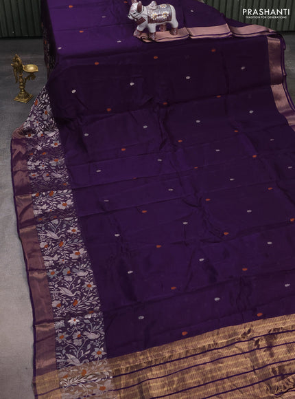 Silk kota saree deep violet with thread & zari woven buttas and long zari woven border