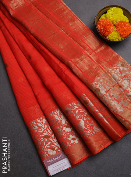 Silk kota saree orange with thread & zari woven buttas and long zari woven border