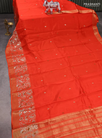 Silk kota saree orange with thread & zari woven buttas and long zari woven border