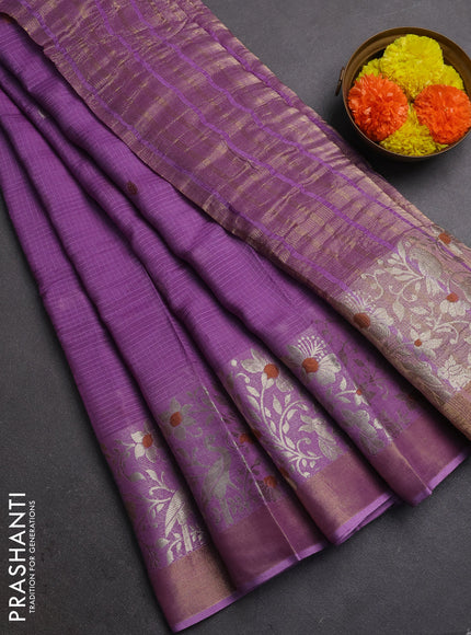 Silk kota saree lavender with thread & zari woven buttas and long zari woven border