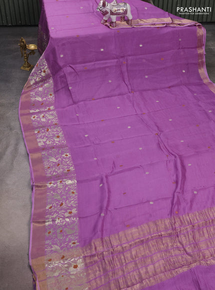 Silk kota saree lavender with thread & zari woven buttas and long zari woven border