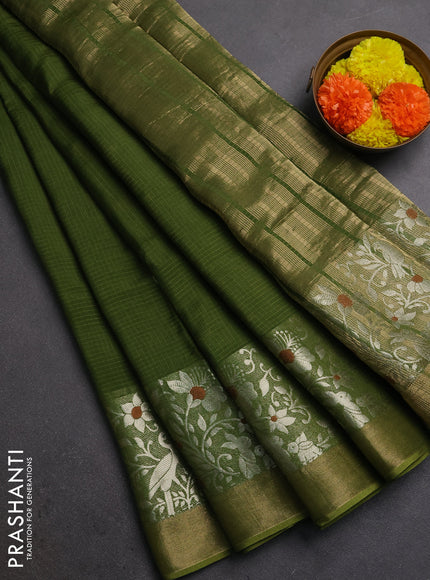 Silk kota saree sap green with thread & zari woven buttas and long zari woven border